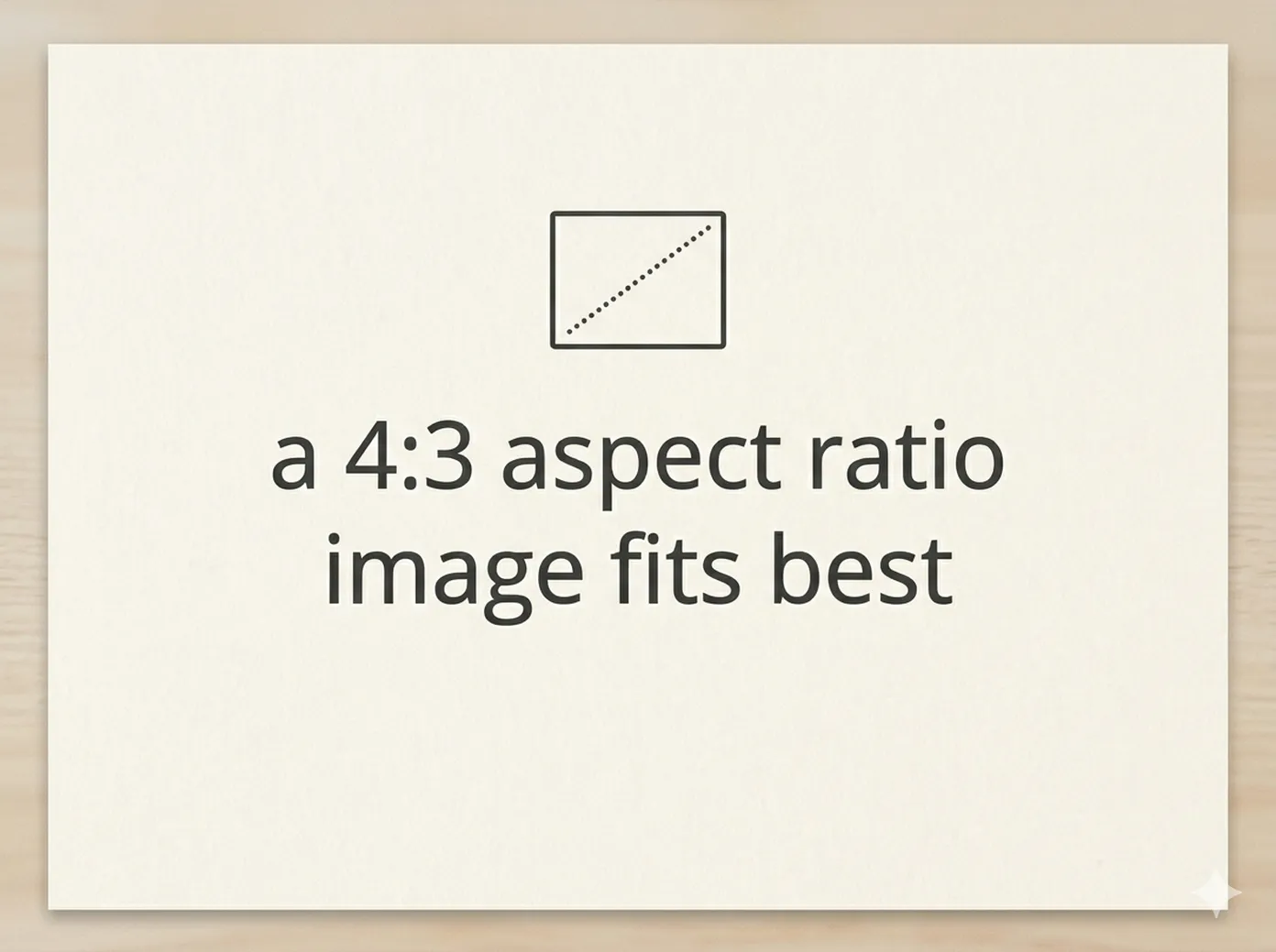 Text on a card advises that a 4:3 aspect ratio image fits best, with a small square icon above.