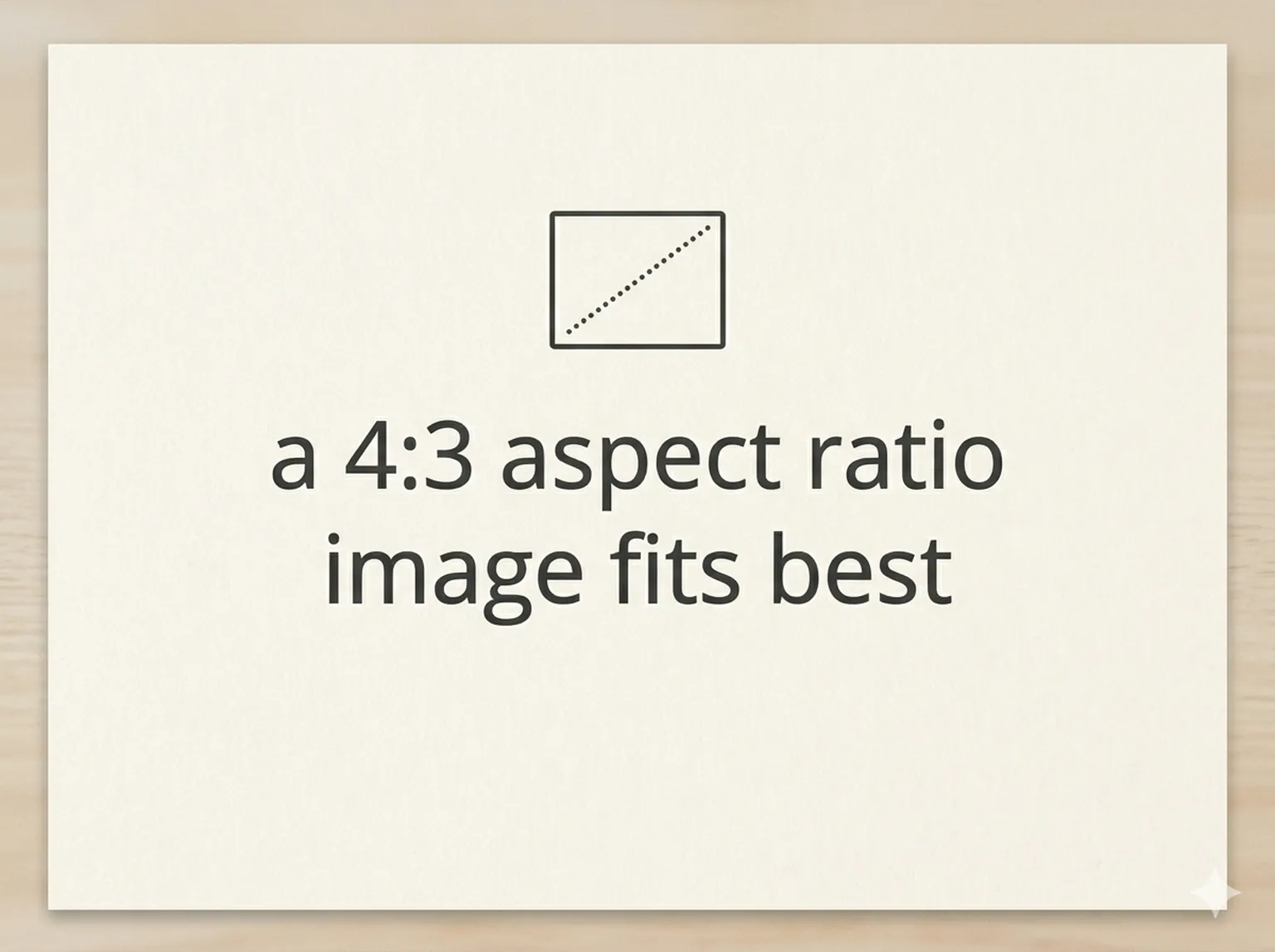 Text on a card advises that a 4:3 aspect ratio image fits best, with a small square icon above.