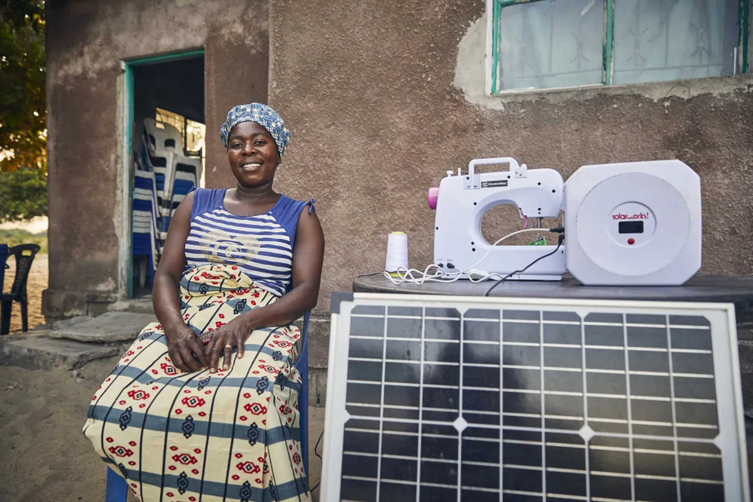 Woman and solar panel 